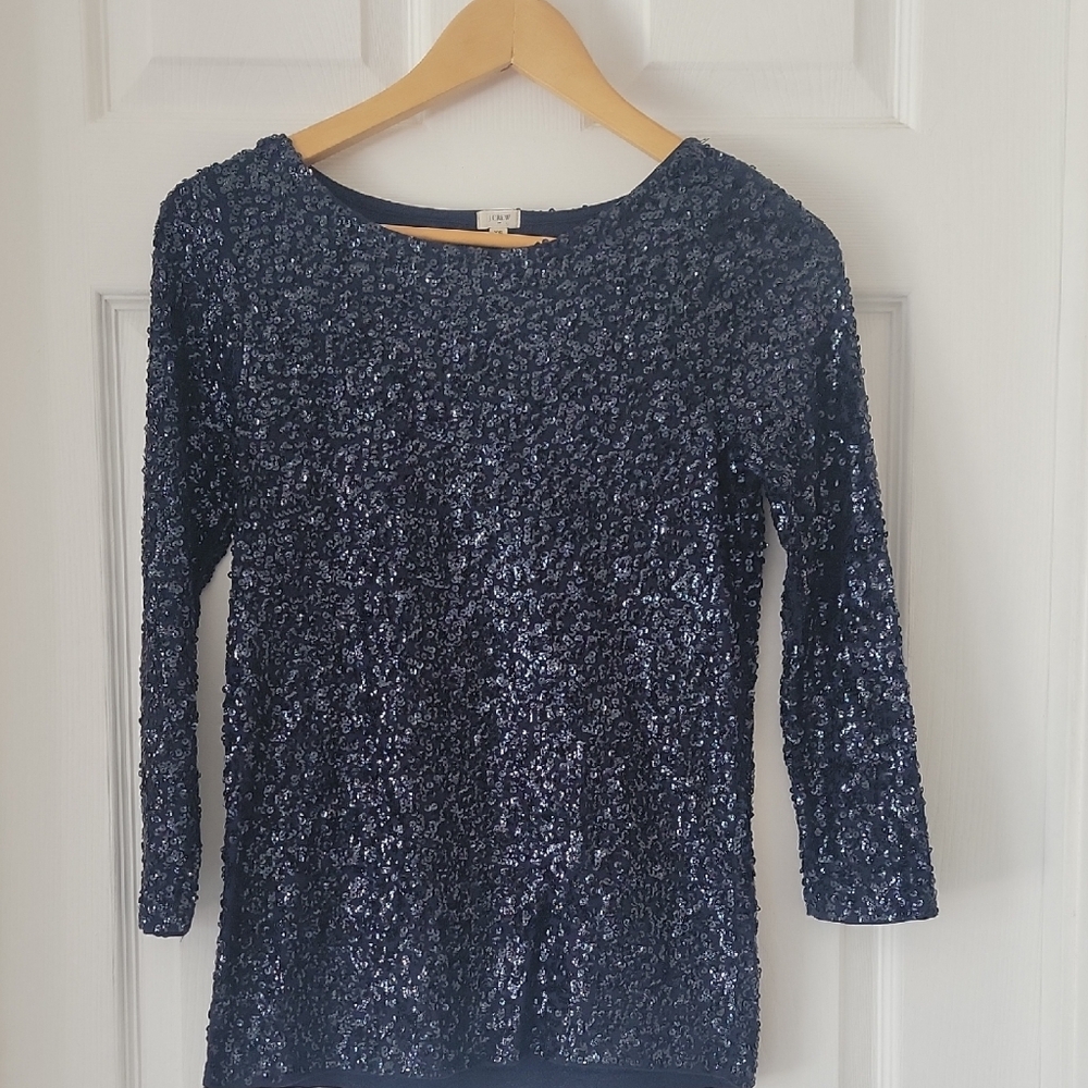 J.Crew Midnight Blue SequinsTextured Blouse XS